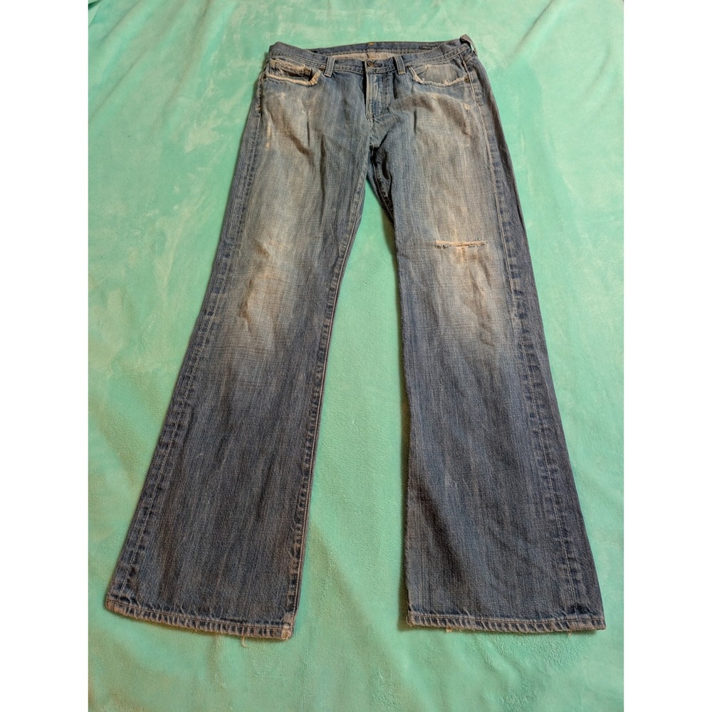 03 VTG Citizens of Humanity Jagger Boot Cut Distressed Jeans Y2K Blue 32 Wear